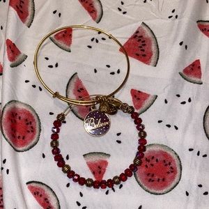 red and gold christmas alex and ani believe bracelet